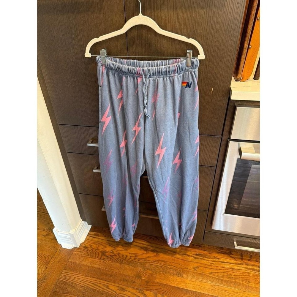 Aviator Nation Repeat Bolt sweatpants in a blue and pink colorway women's xL